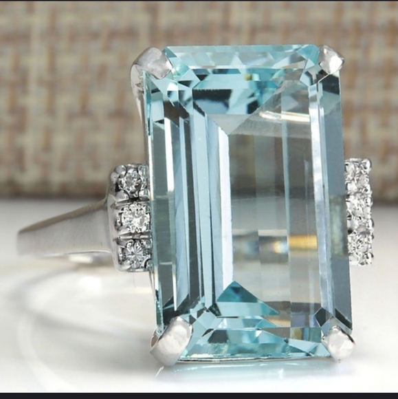 Jewelry - NEW Luxury 925 Silver Natural Aquamarine Ring 6
